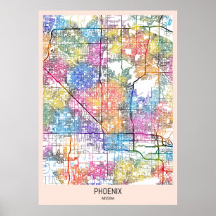 Phoenix Arizona City Karta Poster
