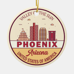 Phoenix Arizona City Skyline Emblem Julgransprydnad Keramik