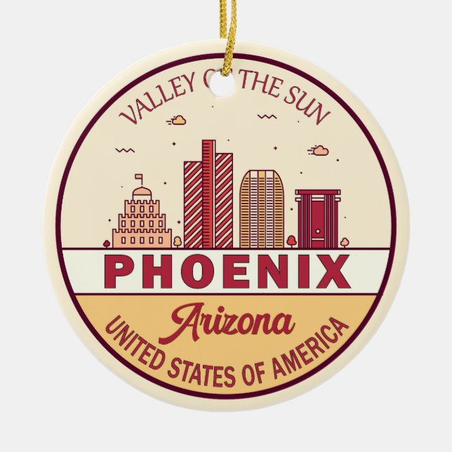 Phoenix Arizona City Skyline Emblem Julgransprydnad Keramik (Framsidan)