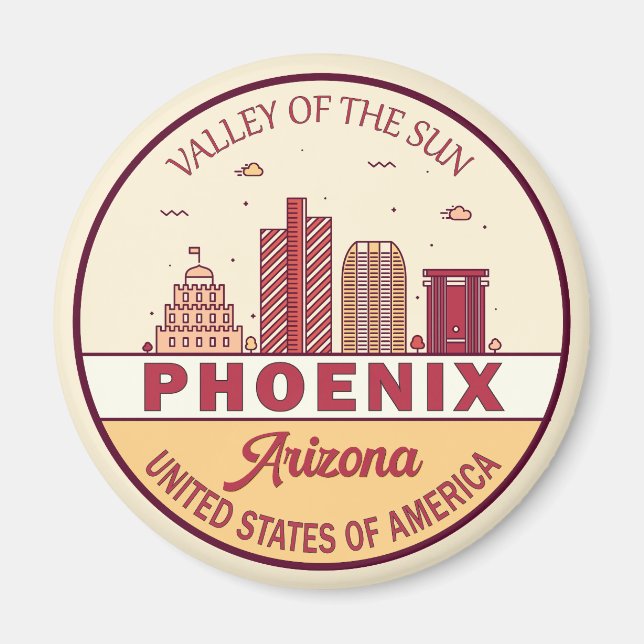 Phoenix Arizona City Skyline Emblem Magnet (Framsidan)
