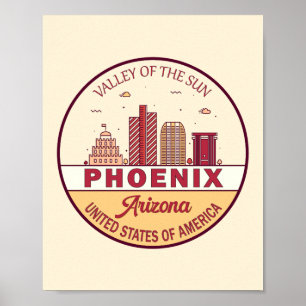 Phoenix Arizona City Skyline Emblem Poster
