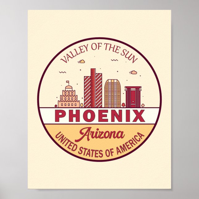 Phoenix Arizona City Skyline Emblem Poster (Framsidan)