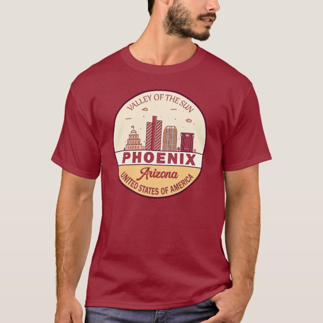 Phoenix Arizona City Skyline Emblem T Shirt (Framsida)