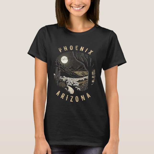 Phoenix Arizona Desert At Night Painting T Shirt (Framsida)