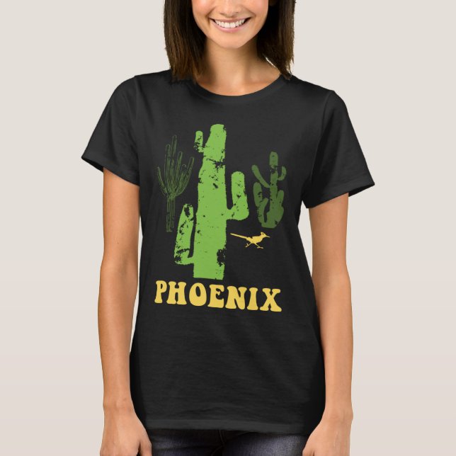 Phoenix Arizona Desert Cactus Roadrunner Scene T Shirt (Framsida)