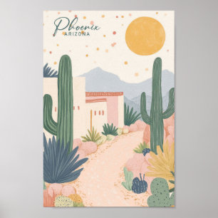 Phoenix Arizona Gouache Paint Illustration Travel Poster