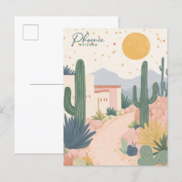 Phoenix Arizona Gouache Paint Illustration Travel Vykort