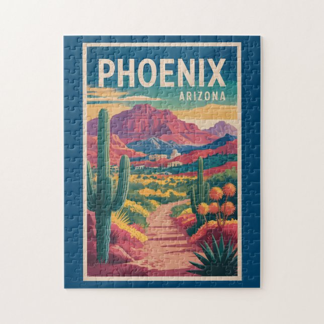 Phoenix Arizona Illustration Resa Konst Vintage Pussel (Vertikal)