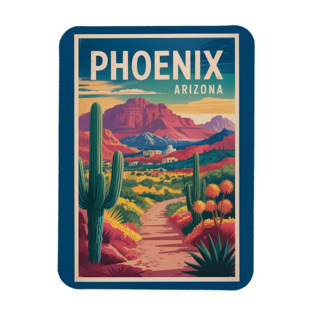 Phoenix Arizona Illustration Travel Art Vintage Magnet (Vertikal)