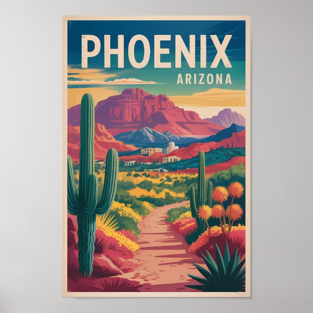 Phoenix Arizona Illustration Travel Art Vintage Poster (Framsidan)