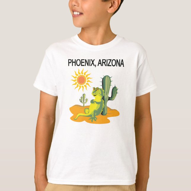 Phoenix Arizona Lizard i Sol under Saguaro T Shirt (Framsida)