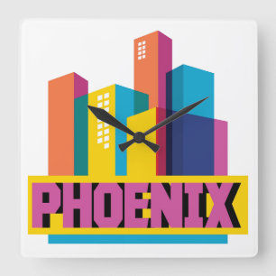 Phoenix, Arizona   Neon Skyline Fyrkantig Klocka