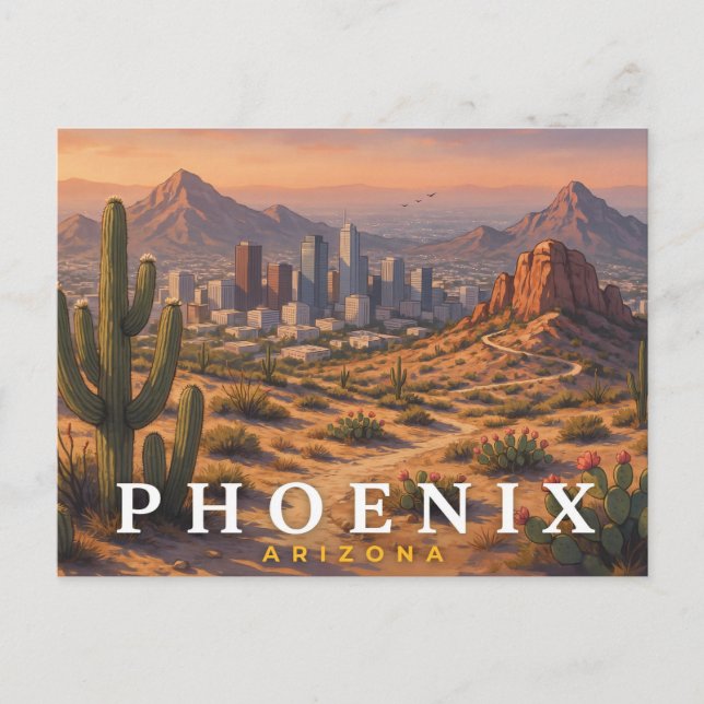 Phoenix Arizona Reseskort | Öken Skyline  Vykort (Framsida)