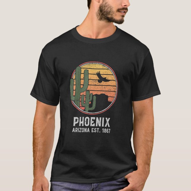 Phoenix Arizona Retro Cactus och Sol T Shirt (Framsida)