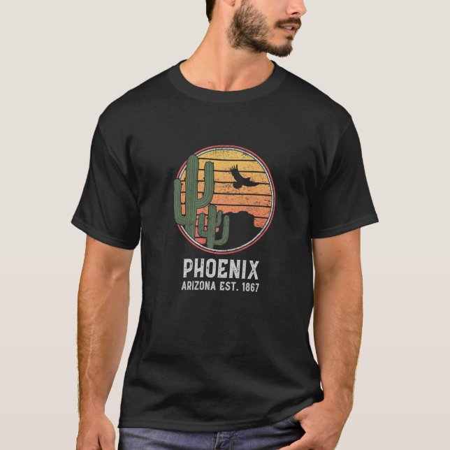 Phoenix Arizona Retro Cactus och Sol T Shirt (Framsida)