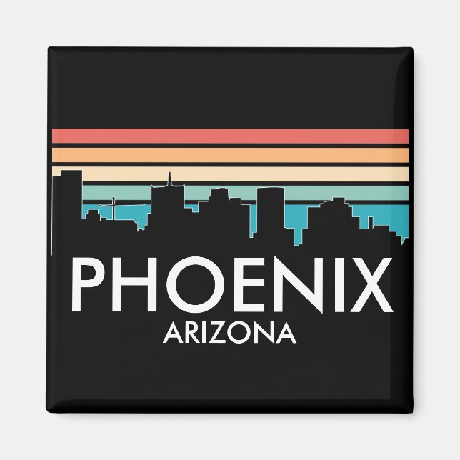 Phoenix Arizona Retro Sunset Skyline Magnet (Framsidan)