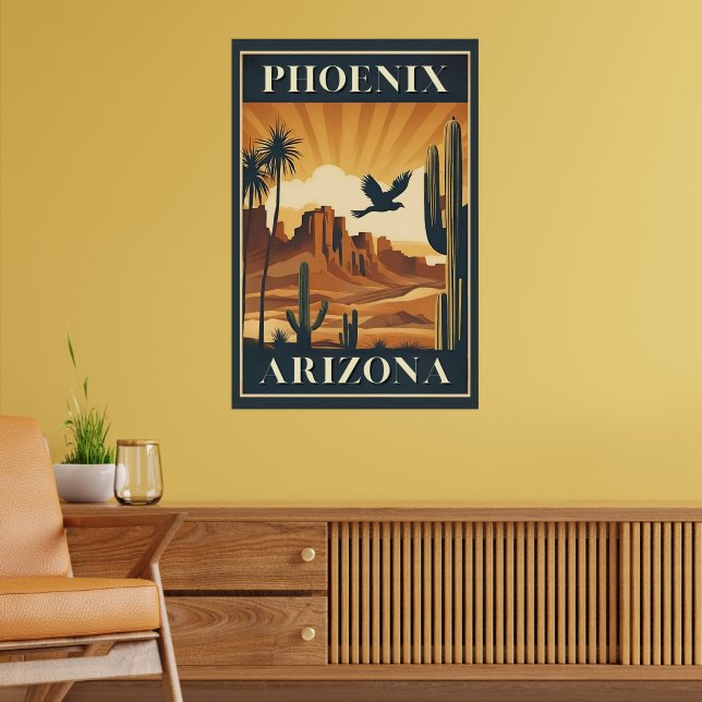 Phoenix Arizona Retro Travel Poster (Vardagsrum 2)