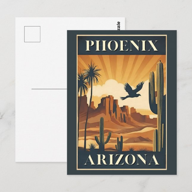 Phoenix Arizona Retro Travel Poster Vykort (Fram/baksida)