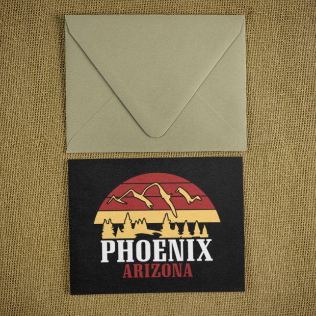 Phoenix Arizona Siluett Konsttryck Retro Solnedgån Vykort (Phoenix Arizona Skyline Art Print Retro Sunset Postcard)