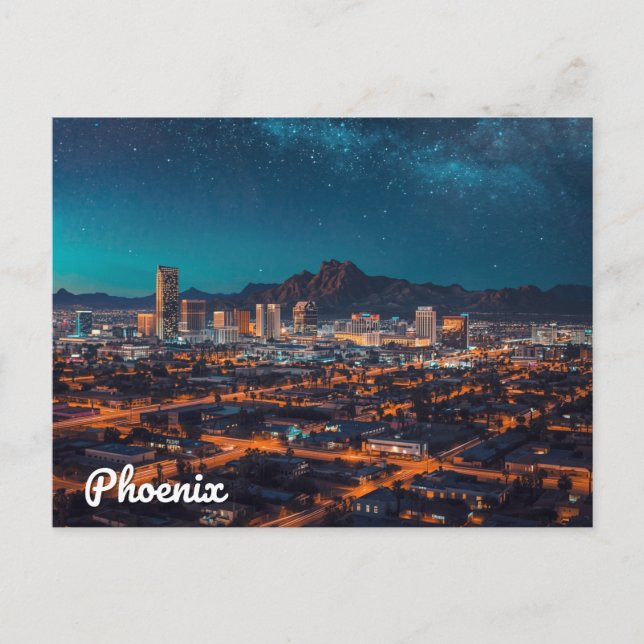 Phoenix Arizona Siluett Nattlig Himmel Vykort (Framsida)