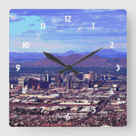 Phoenix Arizona Skyline i Daytime Fyrkantig Klocka