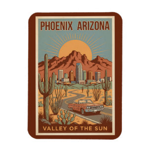 Phoenix Arizona Sol Illustration Resa Konst Retro Magnet