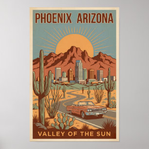 Phoenix Arizona Sol Illustration Resa Konst Retro Poster