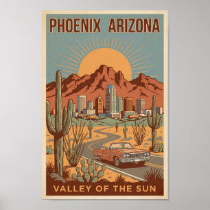 Phoenix Arizona Sol Illustration Resa Konst Retro Poster