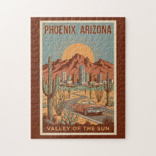 Phoenix Arizona Sol Illustration Resa Konst Retro Pussel