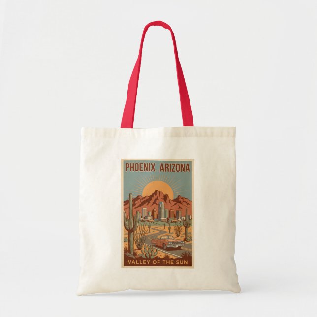 Phoenix Arizona Sol Illustration Resa Konst Retro Tygkasse (Framsidan)