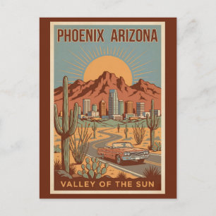 Phoenix Arizona Sol Illustration Resa Konst Retro Vykort