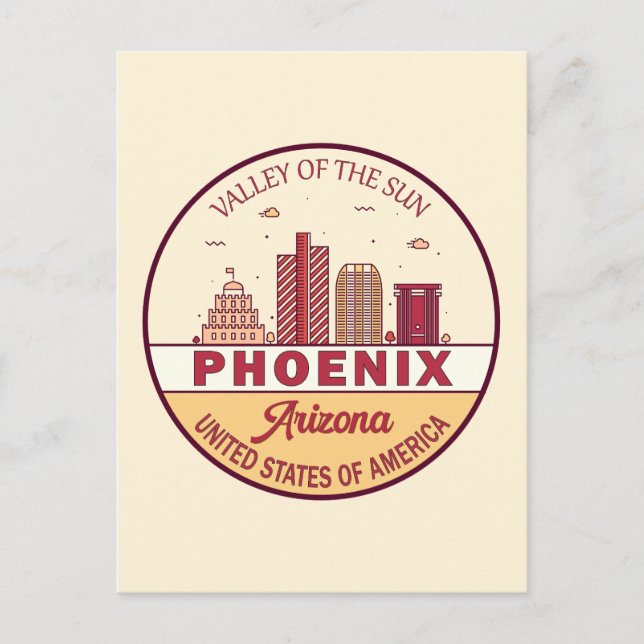 Phoenix Arizona Stadssiluett Emblem Vykort (Framsida)