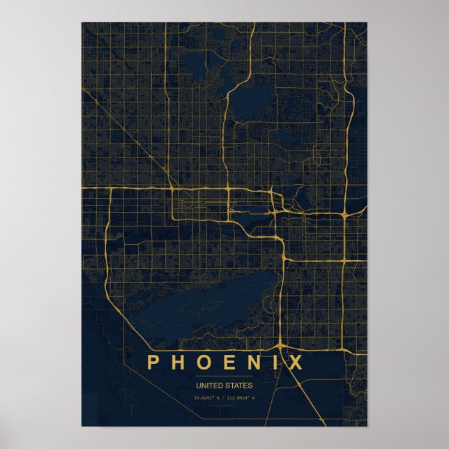 Phoenix Arizona Stiliserad Karttryck Poster (Framsidan)