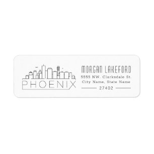 Phoenix, Arizona Stylized Skyline Returadress Etikett