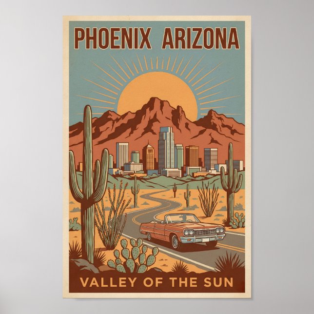 Phoenix Arizona Sun Illustration Travel Art Retro Poster (Framsidan)