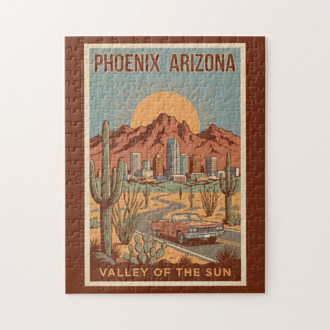 Phoenix Arizona Sun Illustration Travel Art Retro Pussel (Vertikal)
