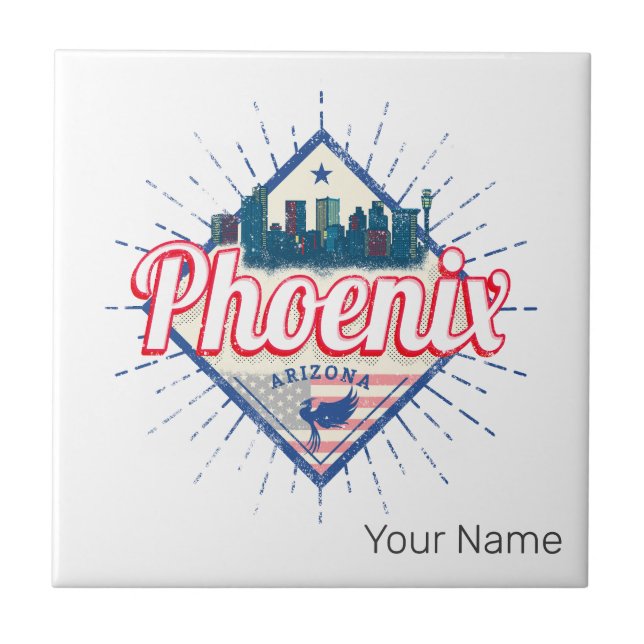 Phoenix Arizona United Stater Skyline Vintage USA Kakelplatta (Framsidan)
