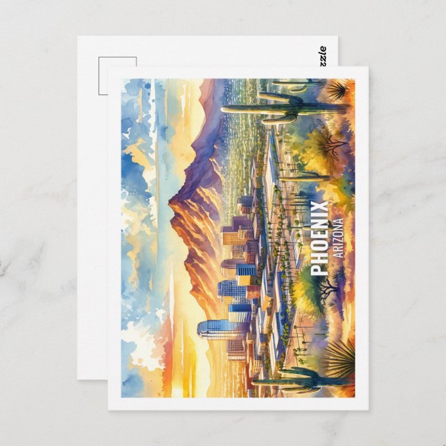 Phoenix Arizona USA Berömd Ställe vattenfärg Vykort (Fram/baksida)