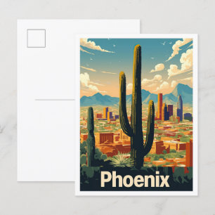 Phoenix Arizona USA Konst Vintage Resa Illustratio Vykort
