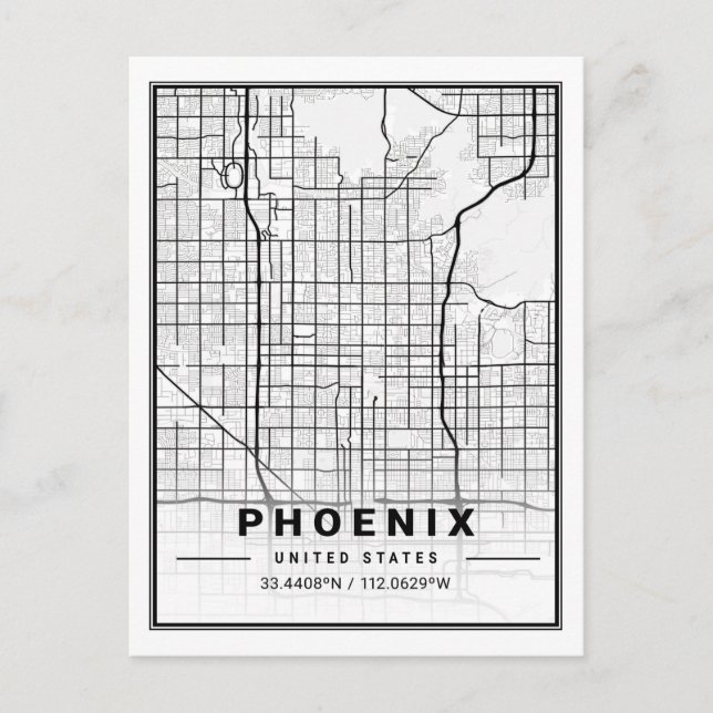 Phoenix Arizona USA Travel City Karta Vykort (Framsida)