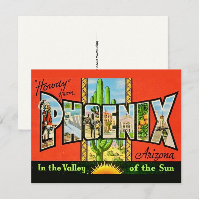 Phoenix AZ Retro Vykort (Fram/baksida)