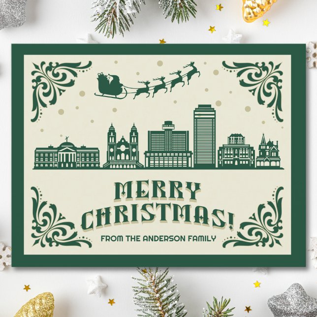 Phoenix, AZ Skyline julkort för Helgdag Helg Vykort (Phoenix, AZ skyline christmas card green modern merry christmas postcard with custom details)