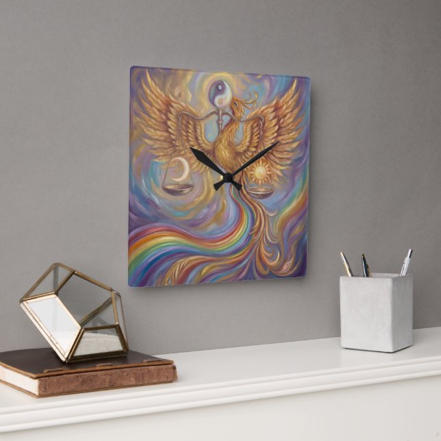 Phoenix Balance Spiritual Wall Tapestry Fyrkantig Klocka (Kontor)
