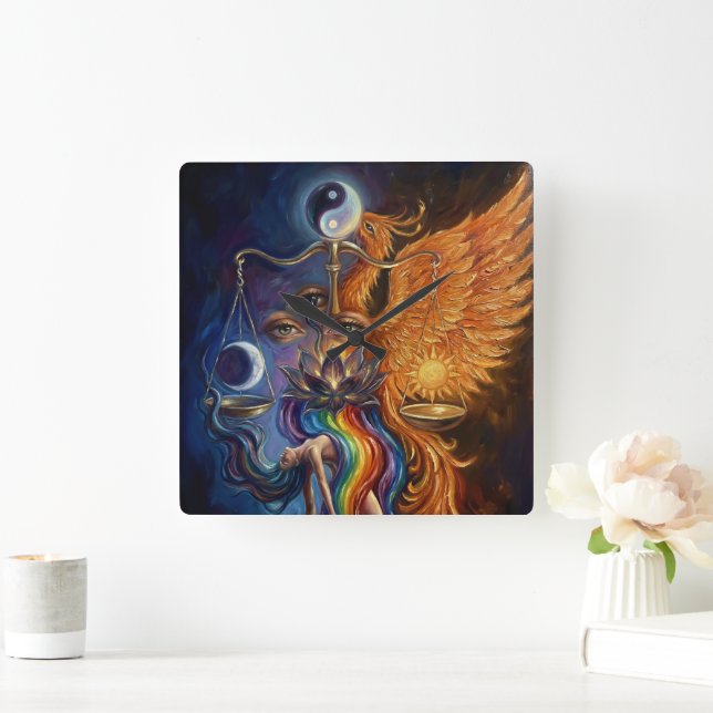 Phoenix Balance Spiritual Wall Tapestry Fyrkantig Klocka (Hem)
