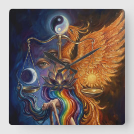 Phoenix Balance Spiritual Wall Tapestry Fyrkantig Klocka