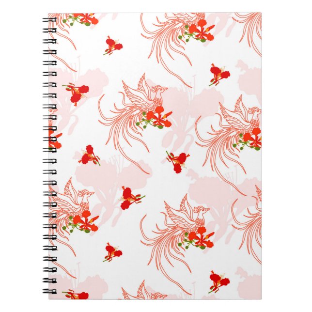 Phoenix Bird and Phoenix Flower Seamless Mönster Anteckningsbok (Framsidan)
