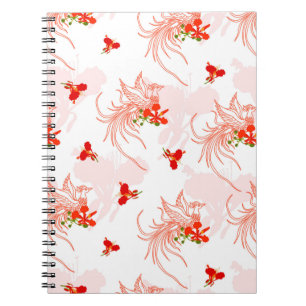 Phoenix Bird and Phoenix Flower Seamless Mönster Anteckningsbok