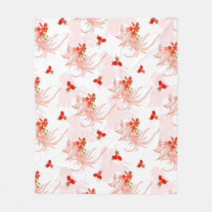 Phoenix Bird and Phoenix Flower Seamless Mönster Fleecefilt