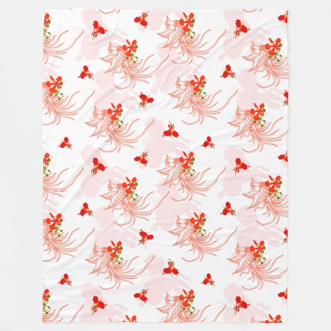 Phoenix Bird and Phoenix Flower Seamless Mönster Fleecefilt (Framsidan)