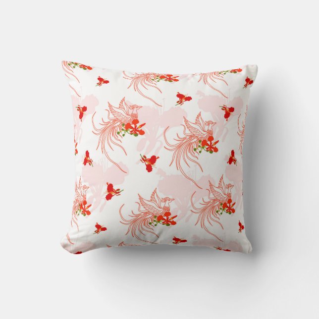 Phoenix Bird and Phoenix Flower Seamless Mönster Kudde (Framsida)
